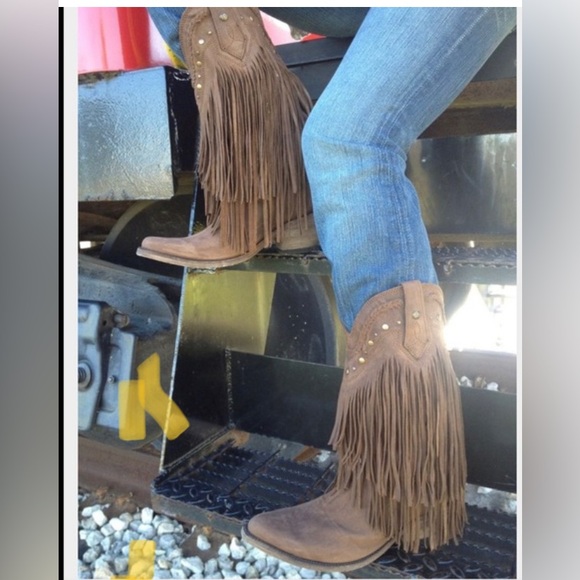 Liberty Black Womens 9M Vegas Fringe Boho Cowboy Boots Luxury Leather Boot Brown - Picture 4 of 14